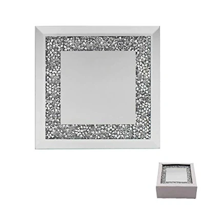 Image of Lesser &amp; Pavey The Leonardo Collection Mirrored Silver Glass Coasters With Multicrystal Border Set Of 4
