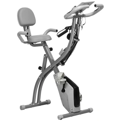Image of HOMCOM 2 in 1 Folding Exercise Bike, Foldable Stationary Bike with 8 Level Adjustable Magnetic Resistance, Arm Resistance Band, Pulse Sensor and LCD Display, Grey