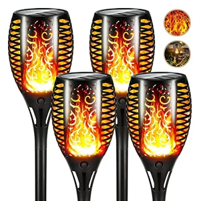 Image of Hobubu Solar Lights Garden Torch 4 Pack, IP65 Waterproof Flickering Flame Dancing Landscape Decoration Lighting Dusk to Dawn Outdoor Pathway Light for Patio Decor Driveway