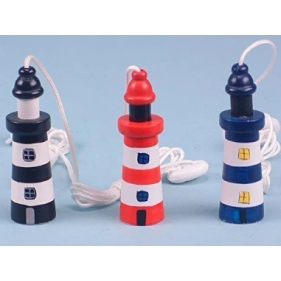 Image of SDL Seaside/Nautical Theme Wooden Lighthouse Cord Pull/Light Pull (15278) (Red)