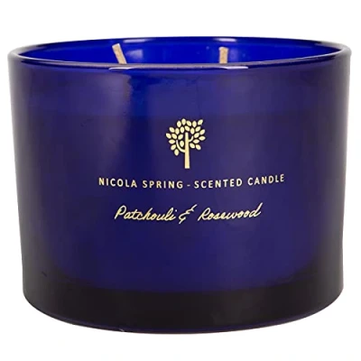 Image of 350g Double Wick Patchouli &amp; Rosewood Soy Wax Scented Candle By Nicola Spring