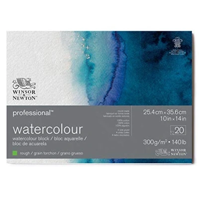 Image of Winsor &amp; Newton Watercolour Paper, 100% Cotton, Bright Natural White, 25,4 x 35,6cm 20 Blatt im Block, 300g/m²