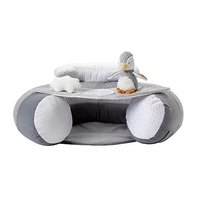 Image of Nuby Penguin Sit Me Up Baby Seat Inflatable &amp; Play Floor Detachable Tray Machine Washable Suitable from 6 Months Plus (Grey)