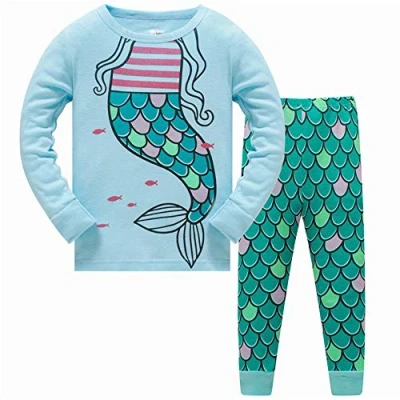 Image of LitBud Little Girls Kids Mermaid Pajamas Sleepwears 2pcs Long Sleeves Pjs Nightwear Tops + Pants Sets for Toddler Size 2 3 Years 3T