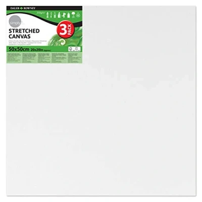 Image of Daler Rowney Simply Stretched Canvas, Medium Grain, 250 gsm, 16mm Deep, 20 x 20in 50 cm, White, 3 Pack