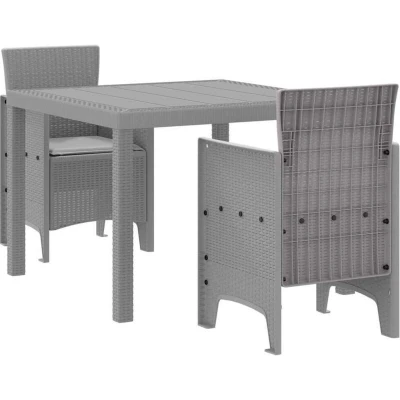 Image of vidaXL 3 Piece Garden Dining Set with Cushions Light Grey Poly Rattan