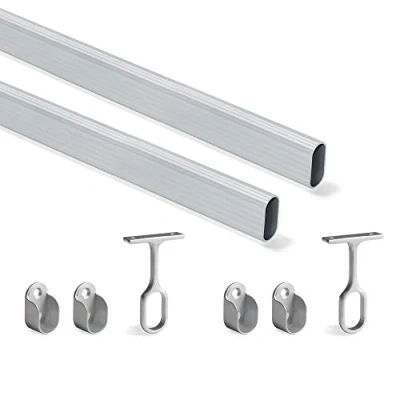 Image of Emuca Set of 1150mm (45,3 inch) wardrobe oval rail with supports, matt anodized, Pack 2