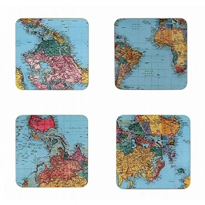 Image of Suedehill A Set of 4 Cork Backed World Traveller Map Coasters