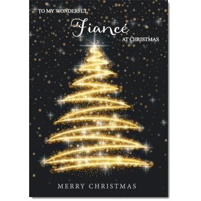 Image of doodlecards Fiance Christmas Card Black and Gold Abstract Tree Large A4 Size for with Plain Envelope