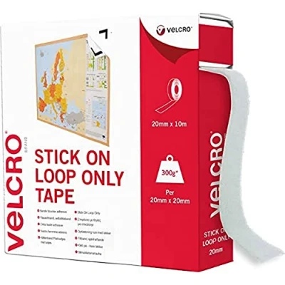 Image of VELCRO, Brand, Stick On Loop Only Tape, Cut to Length Strong Self Adhesive Sticky Tape Perfect for Room Décor &amp; Home, Office, Garage Use, White 20mm x 10m