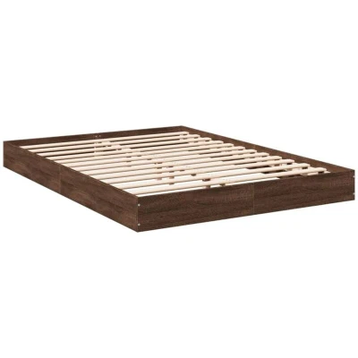 Image of vidaXL Bed Frame without Mattress Brown Oak 140x200 cm Engineered Wood