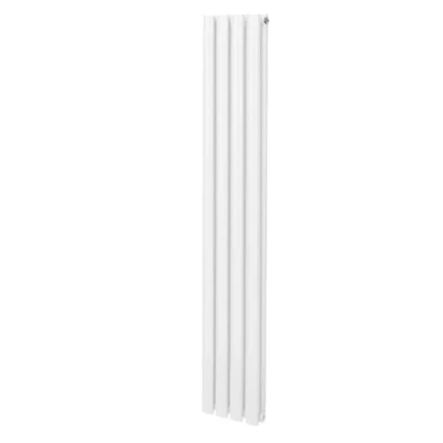 Image of Oval Column Radiator 1600mm x 240mm Modern Designer Double Panel Central Heating Heater Gloss White Carbon Steel Vertical Kitchen Living Room Bathroom FREE Cleaning Brush Fixing Kit &amp; Brackets
