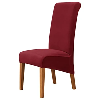 Image of Chair Covers Stretch Washable Removable Seat Large Velvet High Back Chairs Protector Slipcovers for Dining Room Banquet Hotel (Burgundy,Set of 4)