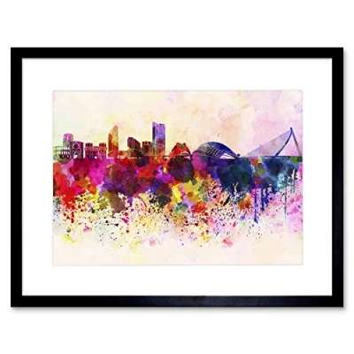 Image of Wee Blue Coo Painting Cityscape Paint Splash Skyline Valencia Framed Wall Art Print