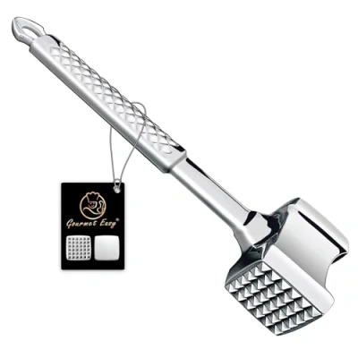 Image of Meat Tenderizer Mallet Stainless Steel, Premium Hammer Tenderizer, Kitchen for Chicken, Conch, Veal Cutlets, Beef &amp; Steak, Pounder Flattener, Non Slip Grip with 5 Years Warranty