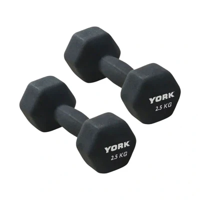 Image of York Fitness Single Neoprene Hex coating Dumbbell, Black, 2.5KG
