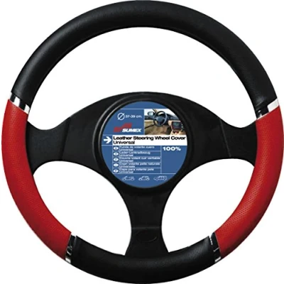Image of Sumex Branded Red Car Steering Wheel Sleeve Cover (Speed Black &amp; Red)