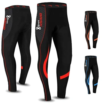 Image of Brisk Bike Cycling Trousers Men Padded with Cool Gel Padding Inside Tights Breathable and Lightweight Pants (UK, Alpha, S, Regular, Red/Black)