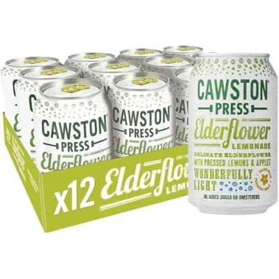 Image of Cawston Press Sparkling Elderflower Lemonade Blended with Water and Pressed Apple (330ml x 12 cans) Gluten Free Vegan No Added Sugar