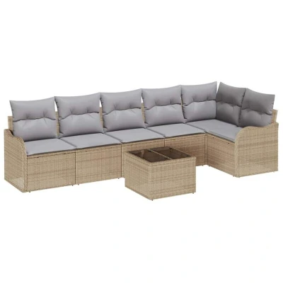 Image of vidaXL 7 Piece Garden Sofa Set with Cushions Black Poly Rattan