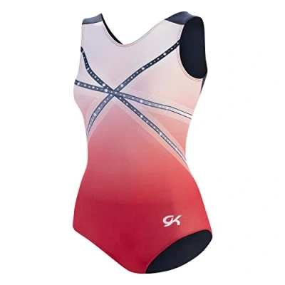 Image of GK Glitz &amp; Glam Gymnastics Leotard for Girls with Matching Scrunchie, Red, Adult Extra Small