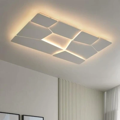 Image of ZenithBeam Modern Rectangle LED Ceiling Lights,Chic Geometric Living Room Lamp,102w Dimmable Lighting with Remote,Matt White Light for Room,Office,Bedroom Kitchen