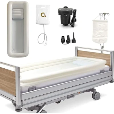 Image of HSRG Medical Bedside Shower Inflatable Bathtub Kit, Adult Bathtub, Portable PVC Body Washing Basin System with Water Bag &amp; Electric Air Pump, for Disabled, Elderly