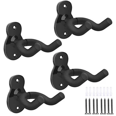 Image of MoKo Guitar Wall Mount Hanger 4 Pack, Hook Holder Stand for Bass Electric Acoustic Ukulele Bracket Studio Room Black