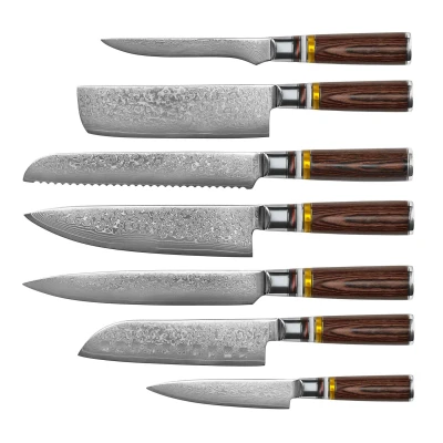 Image of Shinrai Knives Micarta Jewels 7 Piece Damascus Knife Set