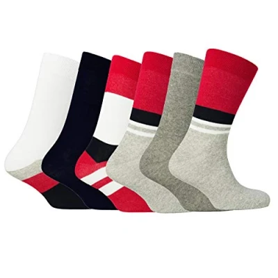Image of Sock Stack 6 Pack Mens Socks Luxury Cotton Rich Smart Breathable Designer Stripe Argyle Plain Black Casual Wear UK 11, Paris