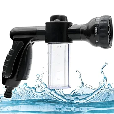 Image of Garden Foam Spray Gun, 8 Patterens Adjustable Sprayer with Soap Dispenser, High Pressure Hose Attachment Reservoir for Lawn/Garden Watering Car Washing Pet Bathing Fertiliser Black