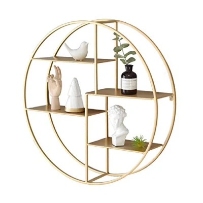 Image of WYFZT Round Floating Shelf Modern Metal Hanging Geometric Wall Shelves, Cube Unit Perfect for Home Décor, Trophy Display, Photo Frames, and More, Gold (Size : 70x16x70cm)