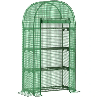 Image of Outsunny 80 X 49 160cm Portable Mini Greenhouse with Zippered Door &amp; Storage Shelf