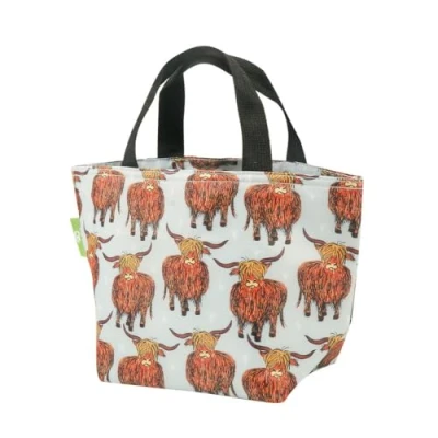 Image of ECO CHIC Lightweight Foldable Insulated Lunch Bag Water Resistant Cooler (Highland Cow Grey)