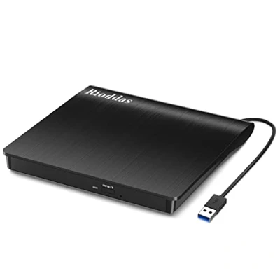 Image of Rioddas External CD Drive USB 3.0 Portable DVD +/ RW DVD/CD ROM Rewriter Burner Writer Compatible with Laptop Desktop PC Windows Mac Pro MacBook, black.