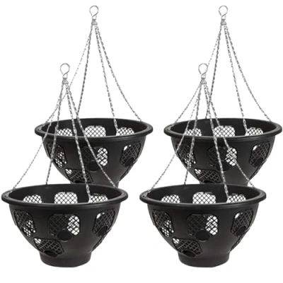 Image of Trendi® Easy Filling Hanging Baskets/Planters Black 15&quot;/ Indoor Outdoor Garden Porch Decoration With Chain 46cm (4)