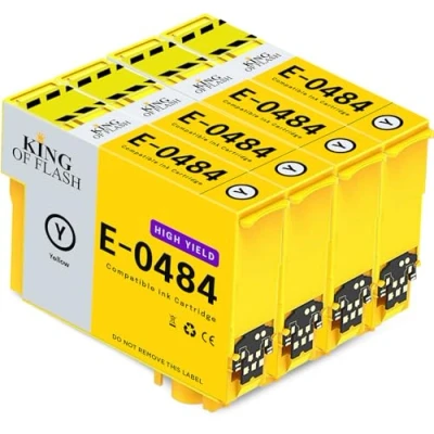 Image of KING OF FLASH 4 Yellow Compatible Printer Ink Cartridges For Epson T0484 x R200,R220,R300,R300M,R320,R340