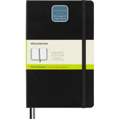Image of Moleskine Classic Expanded Plain Paper Notebook Hard Cover and Elastic Closure Journal Color Black Size Large 13 x 21 A5 400 Pages