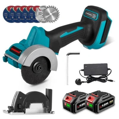 Image of Battery Angle Grinder Cordless Power Tools 76 mm Forward/Reverse Grinder, with Max 350W 20000 RPM Brushless Motor Metal Blades Cutting Discs