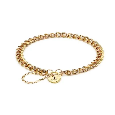 Image of Carissima Gold Women&#039;s 9ct Yellow Double Semi Hollow Panza Heart Padlock Bracelet of 18cm/7&quot;