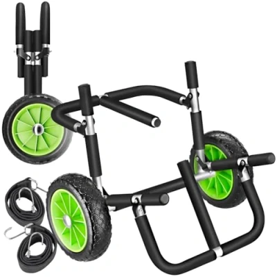 Image of TecTake® Folding Trolley For Surfboard &amp; Paddle Board with Lightweight Aluminium Frame, Treaded Tyres Soft Foam Padding, Incl. 2 Fastening Straps, Easy Setup on Wheels Boards