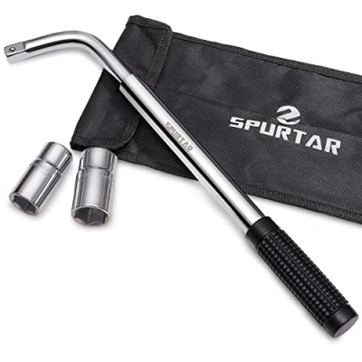 Image of Spurtar Wheel Brace Nut Wrench, Wrench Telescoping Lug 1/2 Drive with 17/19mm and 21/23mm Sockets for Car, Van, Truck, Caravan