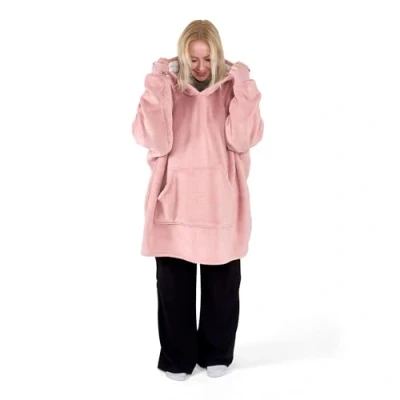 Image of Bravich Oversized Fleece Hoodie Blanket Rose Pink. Fluffy Hooded With Super Soft Sherpa Lining For Adults, Men &amp; Women. Wearable Throw, Warm, One Size Fits All.