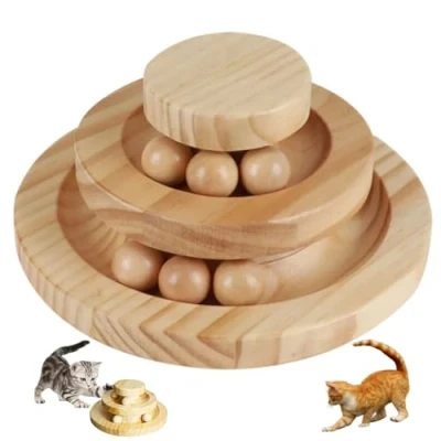 Image of TSKDKIT Cat Toy Roller Exerciser Fun Indoor Pet Interactive Bamboo Ball with Double Layer Rail, Teaser for Kitten Puppy etc