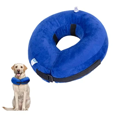 Image of Nobleza Inflatable Dog Collar Recovery Pet Protection Cover Neck After Surgery Adjustable Cone for Large and Cat, Blue