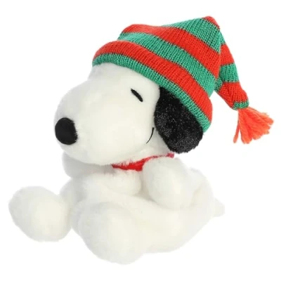 Image of Aurora Festive Peanuts Palm Pals Snoopy Beanie Stuffed Animal Classic Characters Lasting Memories White 5 Inches