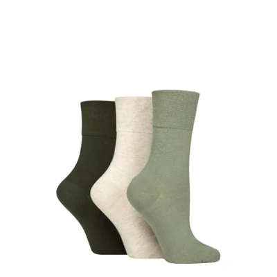Image of Women&#039;s 3 Pair IOMI FootNurse Gentle Grip Diabetic Socks Khaki / Forest Grey 4 8