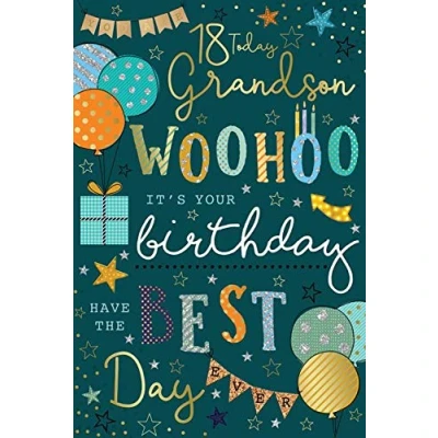Image of 18 Today Grandson 18th Balloons &amp; Gifts Design Happy Birthday Card Lovely Verse