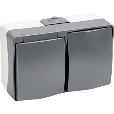 Image of Meister Cave 7407040 Socket and Toggle Switch 2 Way Horizontal Surface Mounted IP44 Splash Protection for Wet Rooms Up to Cable Cross Section 2.5 mm² Grey/Wet Room /