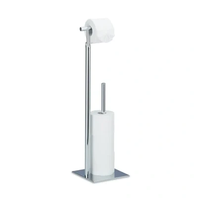 Image of Relaxdays Standing Toilet Paper Holder, Steel Roll Holder for 4 Spare Rolls TP, Chromed, 71 x 20 cm, Silver